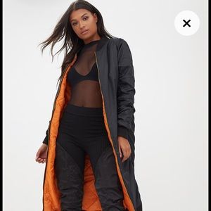 Black Maxi Length Bomber Jacket